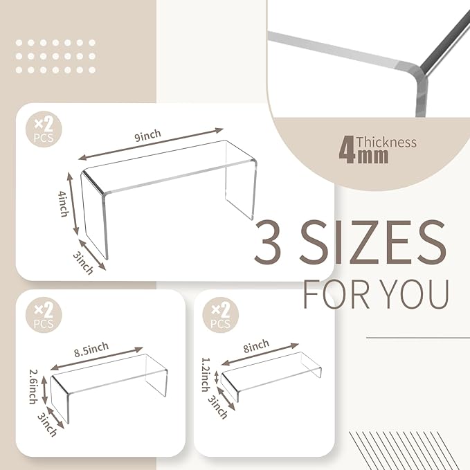 Acrylic Display Risers, 6pcs Clear Display Stand Rectangular Stands Showcase Collectibles Display Shelf for Dessert Cupcake Figures Jewelry Perfume(Clear-6pcs)