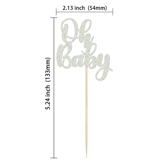 Gyufise 36 Pack Oh Baby Cupcake Toppers Silver Glitter Baby Shower Cupcake Picks Boys Girls Birthday Party Cake Decorations