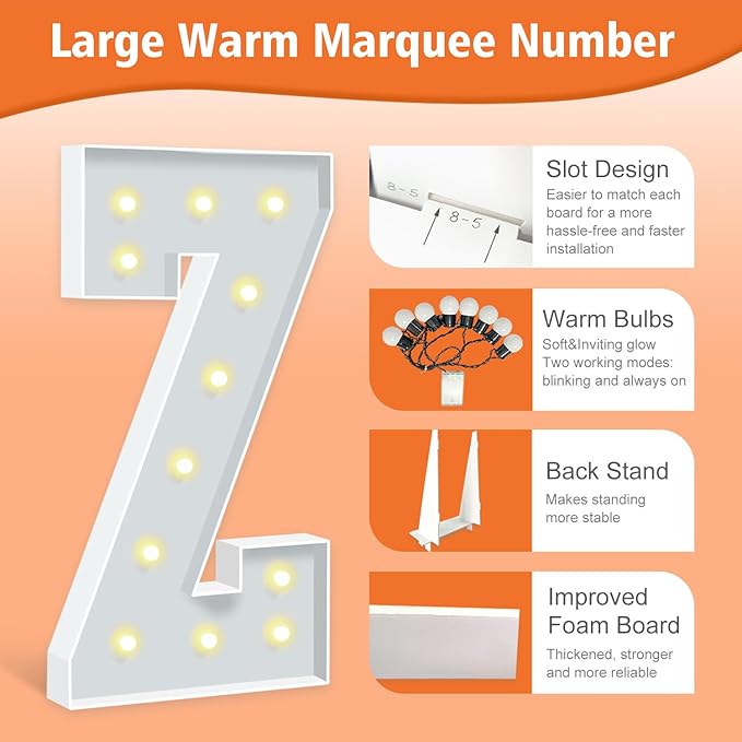 4FT Marquee Light Up Letters, Large Light Up Letters Z, Marquee Letter 3 Feet Tall, Mosaic Lighted Letter for Party Decoration Baby Shower Anniversary Proposal Wedding Decor