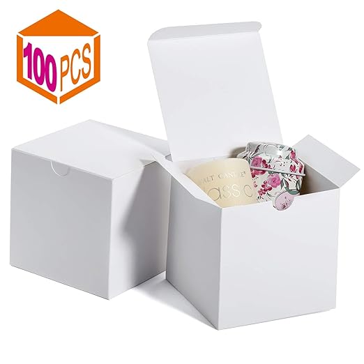 MESHA Small White Gift Boxes 4x4x4'' 100 Pack, Gift Box with Lids for Bridesmaid Gifts, Groomsmen, Godmother, Wedding & Party Favor, Bridal Shower