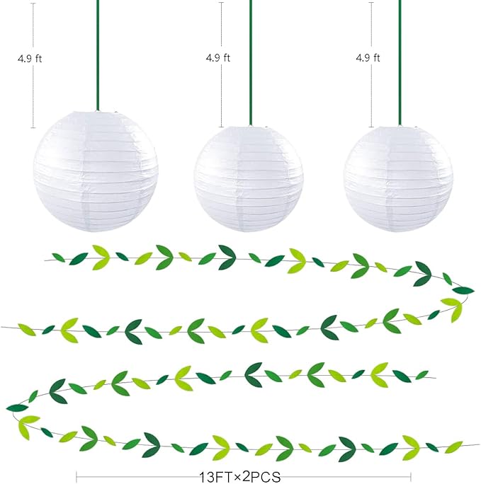 Yellow Green Party Decoration Kit Hanging Paper Fans Lanterns Flowers Pom Pom with 3D Butterfly Green Leaves Garland for Birthday Wedding Engagement Baby Shower Spring Summer Garden Tea Party Decor