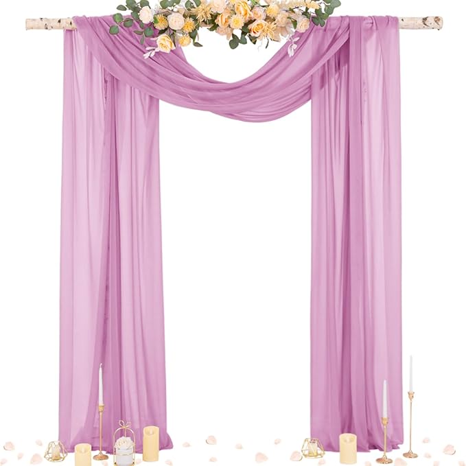 Socomi Purple Sheer Wedding Arch Draping Fabric 29" x 20Ft 1 Panel Outdoor Curtain Drapes Extra Long for Bridal Baby Shower Ceremony Birthday Party Decor