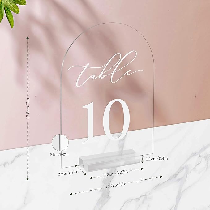 Arch Table Number 1-15 Clear Acrylic Tabletop Signs 5x7 Inch with Holder for Wedding Parties Anniversaries Reception Cafe Hotel Party Bar Business Event (1-15)