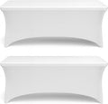 Stretch Spandex Table Covers 4FT, Pack of 2 Fitted Tablecloths for Rectangle Tables, Stretchy Wrinkle Resistant Folding Table Cover, White