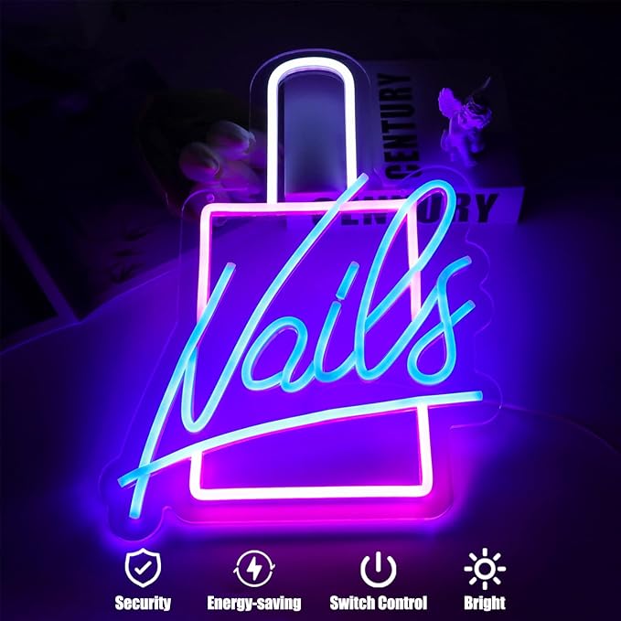 Nails Neon Sign LED Neon Light Signs Nail Polish Light Up Signs for Wall Decor Colorful Acrylic LED Wall Sign Pink Neon Lights for Bedroom Beauty Room Girly Room Nails Salon Decor