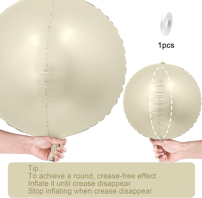 12Pcs Cream White Round Foil Balloons, 22" 10" 4D Helium 4D Mylar Ivory Balloon, Beige Big Foil Balloon Sand White for Birthday Boho Wedding Anniversary Bridal Shower Gender Reveal Party Decorations