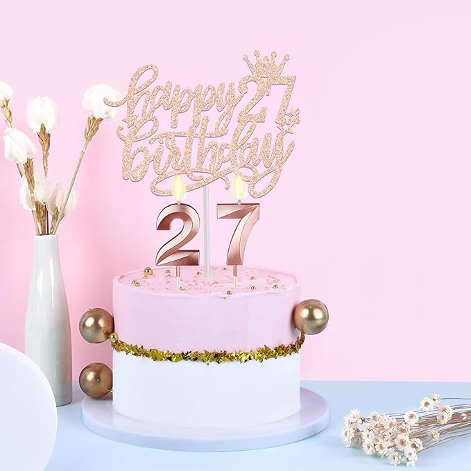 27th Birthday Decorations for Women Including Birthday Sash and Tiara, Candles and Cake Topper, Gifts for 27 Year Old Women, Party Decorations Favor Supplies