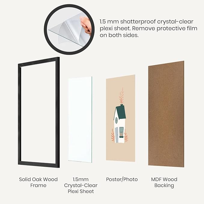 Opposite Wall - 50x70 cm - Black Oak Wood Picture Frame - Lightweight, Versatile & Shatterproof - Wall Hanging Photo or Poster Frame - 19 3/4 x 27 1/2 in - 2 Pack