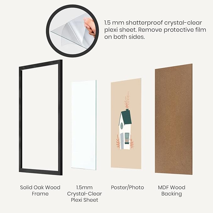 Opposite Wall - 22x28 in - Black Solid Oak Wood Picture Frame - Lightweight, Versatile & Shatterproof - Wall Hanging Poster or Photo Frame - Wall Decor for Office, Gallery & Home