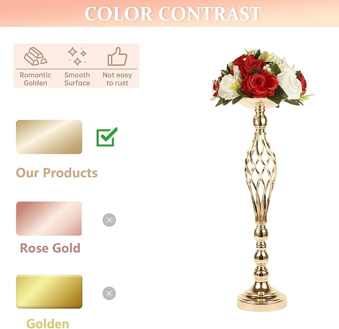 LANLONG 2pcs Metal Gold Candle Holders Road Lead Table Centerpiece Stand Pillar Candlestick for Wedding Candelabra Flowers Vases
