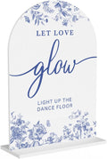 Acrylic Wedding Signs, Dusty Blue Wedding Decor, Blue Weddings Decor, Let Love Glow Signs for Reception, Modern Calligraphy Arch Acrylic Table Top Sign for Weddings Parties Dinners (White)