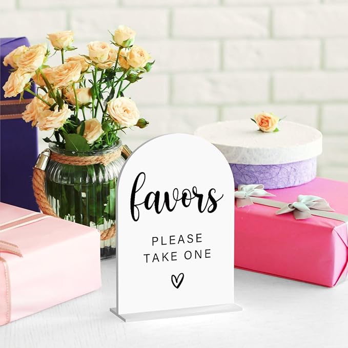Acrylic Wedding Sign, Bridal Shower Decorations, Favors Please Take One Sign for Ceremony, Modern Font Table Signs, Acrylic Table Top Signs for Wedding Reception and Event Party (White)