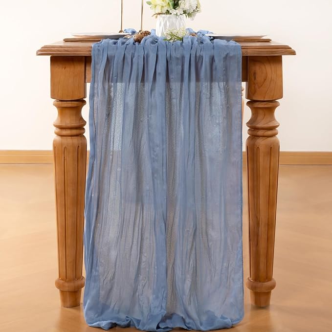 Dusty Blue Table Runner Cheesecloth Table Runner 10FT Farmhouse Table Runners 120 Inches Fall Table Decor Dining Room Centerpiece Wedding Boho Baby Shower Birthday