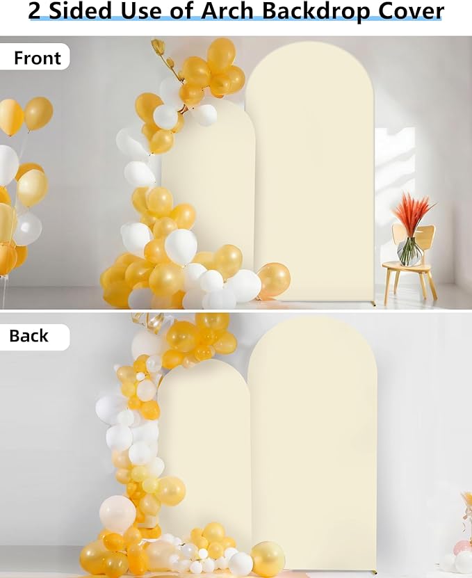 HEMMOTOP Light Beige Arch Backdrop Cover 7.2 ft, 6ft, Wedding Arch Covers Stretchy Backdrop 2 Set, Spandex 2 Sided Arched Background for Birthday, Party, Baby Shower, Decorations