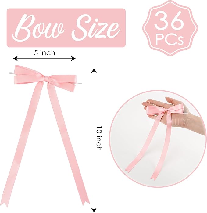 AIMUDI Baby Pink Bows 5 × 10" Satin Bows for Gift Wrapping Twist Tie Bows Premade Ribbon Bows for Bouquets Invitations Baskets Crafts Wreaths Wedding Birthday Baby Shower Party Decorations, 36 PCs