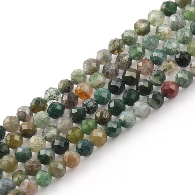 Song Xi 90pcs 4mm Natural Indian Agate Gemstone Beads Faceted Round Loose Stone Beads for Jewelry Making