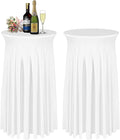 Cocktail Table Covers - 2 Pack 24"x 43" White Cocktail Table Tablecloth with Natural Wavy Round Skirt for Bar Wedding Party Banquet