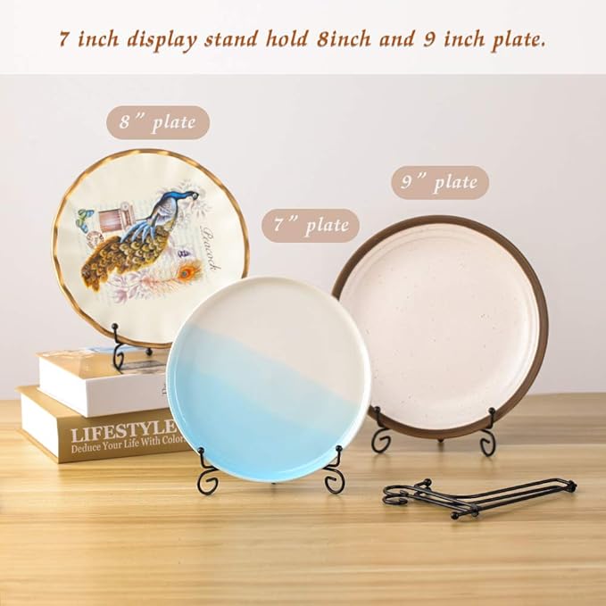 (2 pack)Iron Display Stand, Black Iron Easel Plate Display Photo Holder Stand, Displays Picture Frames, Cookbooks, Decorative Plates, Tablets and Art 7 Inch