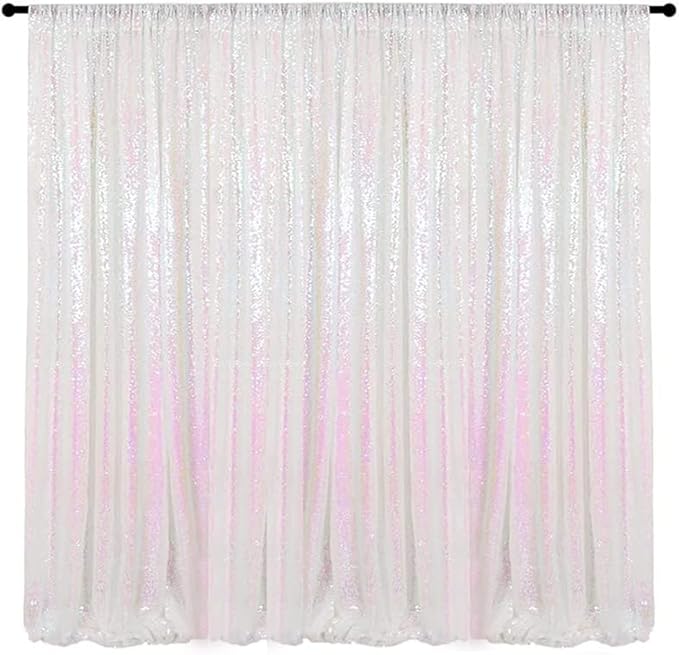 Iridescent White Sequin Photography Backdrop Curtains 8FTx8FT 1 Panel Sparkly Background Drapes for Party Birthday