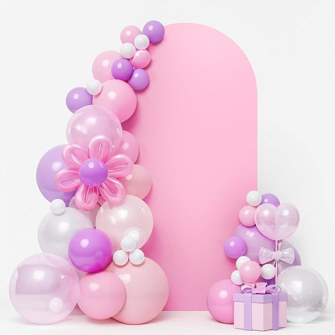 LEBENGURU Upgraded 5FT Wedding Arch Cover, Light Pink Spandex Fitted Arch Backdrop Cover, Round Top Chiara Stand Covers for Birthday Party Baby Shower Banquet Balloon Décor