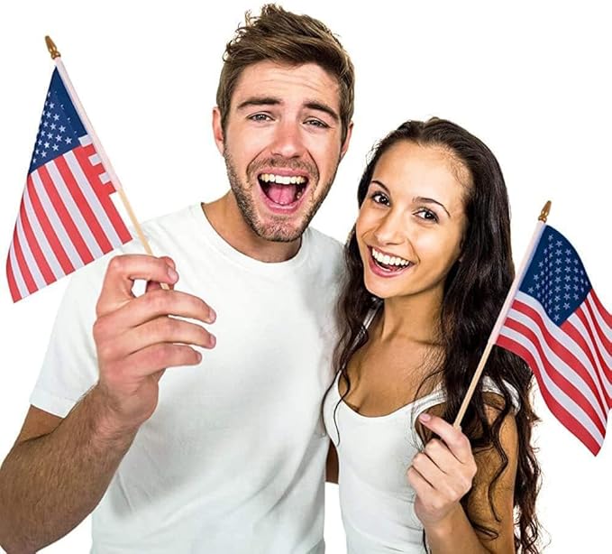 6 Pcs 8x12 Inch American Flags on Stick, Small US Wood Stick Flag with Kid-Safe Spear Top, American Flags for Outside, Memorial Day Decorations, 4th of July Decorations, Veterans Day Decor