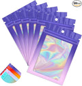Funfery 100 Pack Gradient Holographic Bags,Resealable Bags with Zipper,Clear Window Packaging Pouch,Foil Bag for Food Storage,Sample Jewelry Baggies(3×4.7In,Purple Pink)