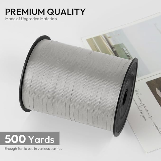 KMER LIFE Silvery Crimped Curling Ribbon, 1/5" Wide x 500 Yards Christmas Curling Ribbons for Gift Wrapping, Party Decoration, Balloon String, Crafting, Balloon Ribbons for Florist Flower (1 Roll)