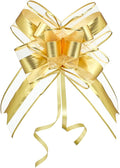 Gold Bows for Gifts, Large Pull Bow for Gift Wrapping, Christmas, New Year, Birthday, Weddings, Baby Showers, Graduations, Valentine's Day(8 inches, 10 PCS)