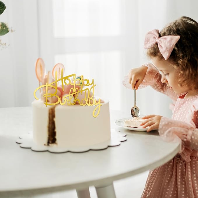 10 PCS Gold Happy Birthday Cake Topper Mirror Acrylic Cake Toppers Double-Sided Glitter Birthday Decorations for Girls Women's Party Supplies