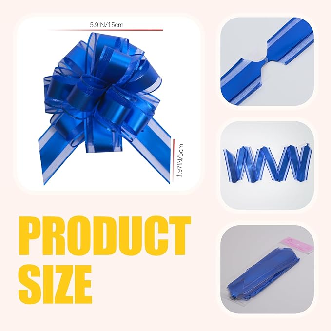 6 PCS 6 Inch Organza Blue Pull Bows - Perfect for Gift Wrapping, Wedding Decor, Car Bows, Birthday Parties, Christmas, and Valentine's Day