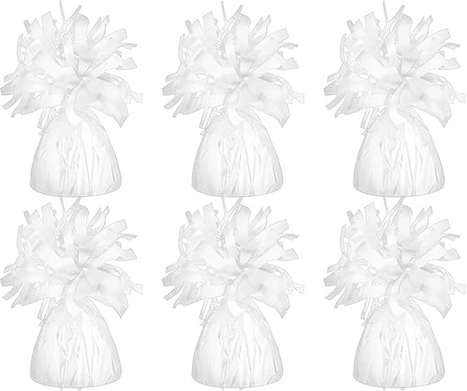 Metallic Balloon Weights, Birthday Party Favors, Novelty and Gag Gifts, 5.5" Inches, 6-Pack (White)
