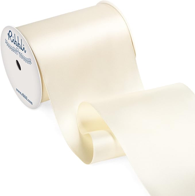 Ribbli Ivory Satin Ribbon 4 Inch Wide Ivory Ribbon for Wedding Chair Sash Grand Opening Ceremony Big Bows Gift Wrapping Floral Crafts Cake Decor-Double Faced Satin Continuous 10 Yards