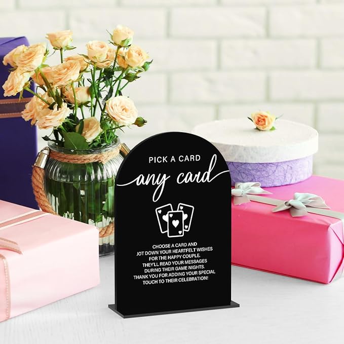 Acrylic Wedding Sign Pick A Card Sign for Wedding Wedding Signs for Ceremony Modern Calligraphy Arch Acrylic Table Top Sign for Wedding Reception and Event Party Table(black）