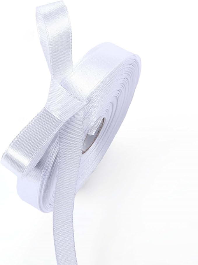 1/2" x 50 Yards White Satin Ribbon Single Faced Fabric Ribbons for Gift Wrapping, Crafting, Bows Making, Sewing, Wedding, Home Decor