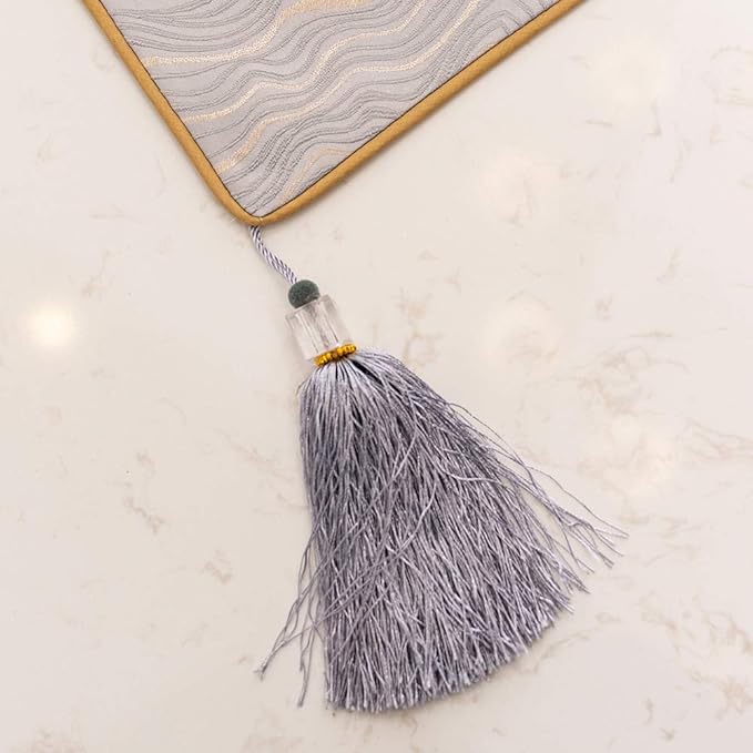 Avigers 12 x 108 Inch Decorative Luxury Abstract Striped Silver Gray Table Runners with Tassels for Home Living Room Bedroom Art Decor Wedding