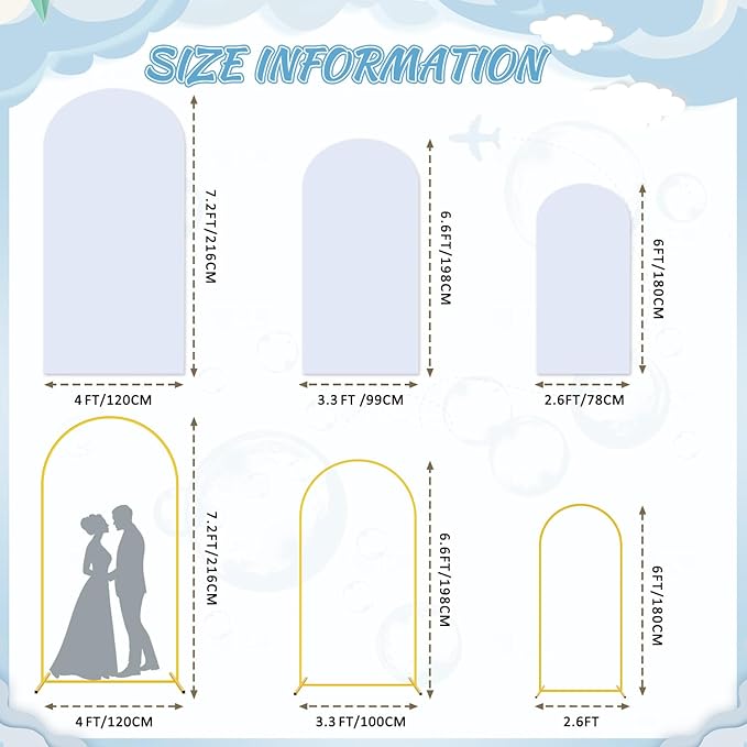 FOTSHARER Arch Stand and Cover Set 7.2FT 6.6FT 6FT Gold Wedding Backdrop Stand White Backdrop Cover for Arch Stand Set of 3 Balloon Arch Stand with Cover for Birthday Party Banquets Baby Showers Decor