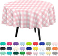 QIKSION Pink Gingham Round Tablecloth 3 Pack, 84 Inch Plastic Checkered Table Cover Disposable for Parties