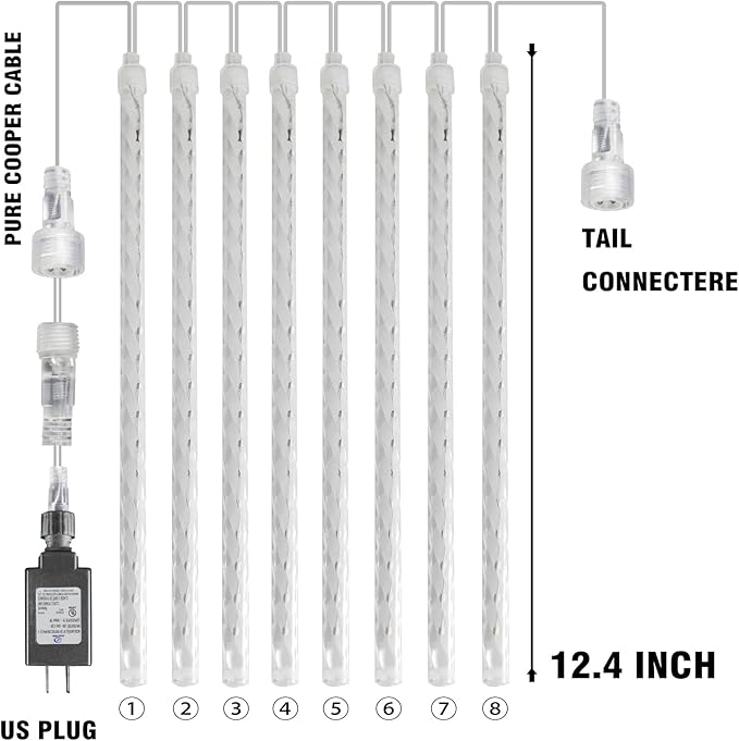 Dazzle Bright Christmas Lights Outdoor, 288LED Meteor Shower Rain Lights 12 Inch 8 Tubes, Waterproof Plug in Falling Icicle Light Christmas Decorations for Xmas Tree Yard House Decor (Warm White)