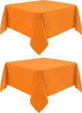 2 Pack Square Table Cloth 52X52 Inch Orange Washable Fabric Tablecloth Polyester Solid Dining Table Cover for Birthday Party Dinner Holiday Outdoor Indoor