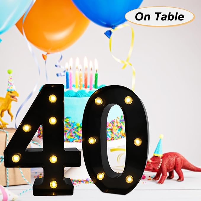 LED Marquee Numbers, 8.58 Inch Led Light Up Numbers for Party, Small Light Up Letters, Battery Powered Lighted Number for Table, Birthday, Night Light, Christmas or Home Decor (Black, Number 0)