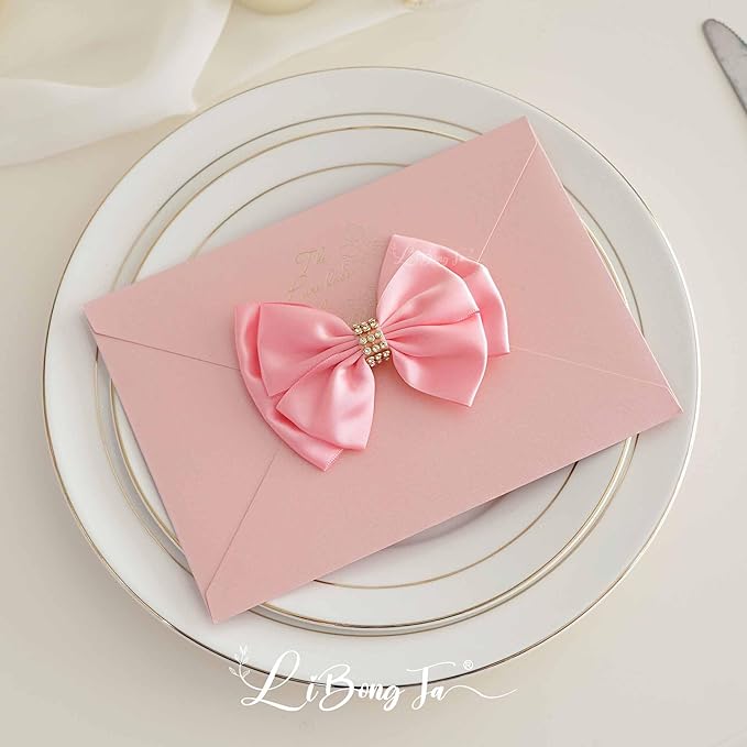 Pink Ribbon Bow 4'' Premade Pink Satin Bow, Gift Bows with Rhinestone, Wrapping Bows for Presents, Greeting Cards, Treat Bags, Wine Bottles, Pink Valentines Bows for Gift Wrapping-12 Counts