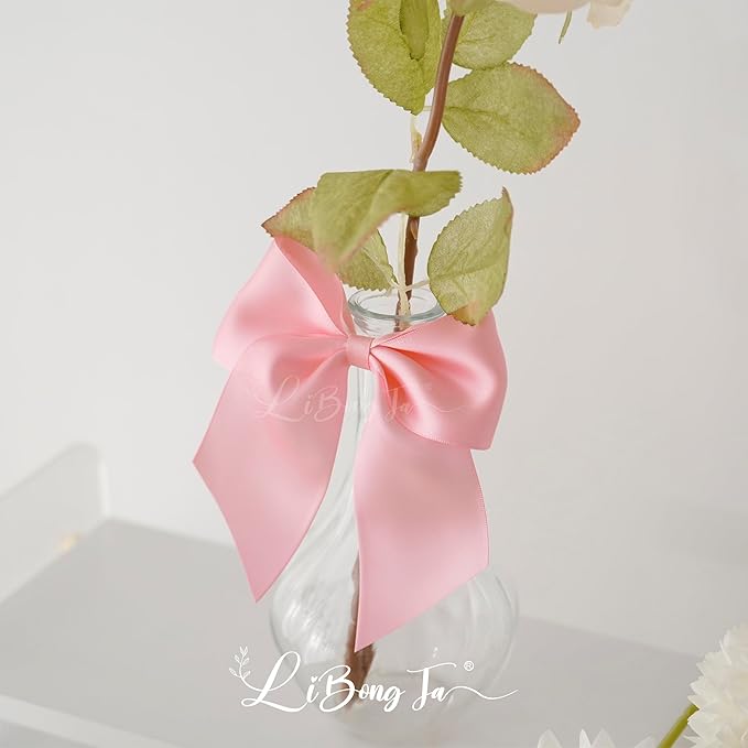 5'' Pink Bow Party Decorations Satin Bows, Twist Tie Bows for Treat Bags, Cake Pops, Pre-Tied Bow Premade Ribbon Bows for Crafts, Holiday Bows for Gift Wrapping, Wedding Decor-24 Counts