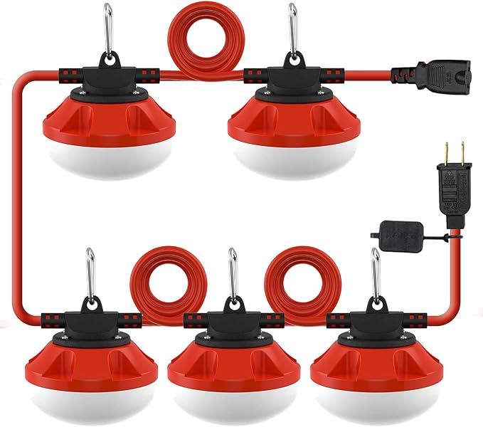 50FT LED Construction String Lights Temporary Lighting 5000LM Outdoor Construction Temporary Work Lights Super Bright,5 Medium Base Sockets Linkable Job Site Lighting Led Work Lights