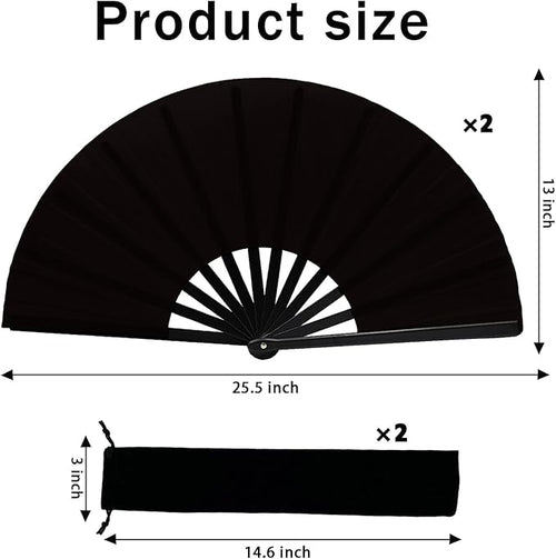 13inch Large Rave Fan Popping Clacking Fans for Line Dancing,Hand Fans for Women Foldable,Boots on The Ground Fan,Portable for Outdoor,Wedding,Party,Decoration (2pcs Black)