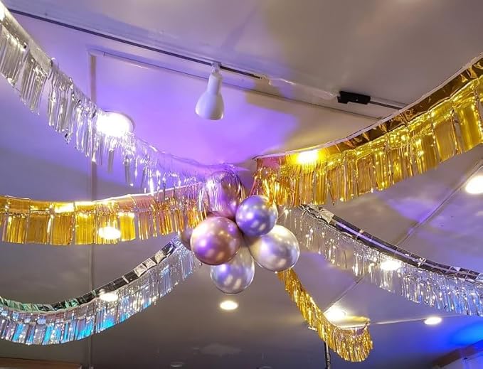 10 Feet Long Roll Foil Fringe Garland - Pack of 3 | Shiny Metallic Tassle Banner | Ideal for Parade Floats, Bridal Shower, Wedding, Birthday | Wall Hanging Fringe Garland Banner (Silver)