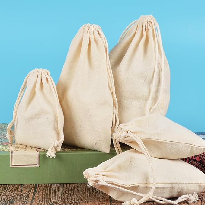 gobyhumm 50 Pieces Muslin Bags Cotton Drawstring Bags Sachet Bag for Home Supplies （4 * 6"）