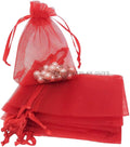 TheDisplayGuys 100-Pack 3x4 Red Sheer Organza Gift Bags with Drawstring, Jewelry Candy Treat Wedding Party Favors Mesh Pouch