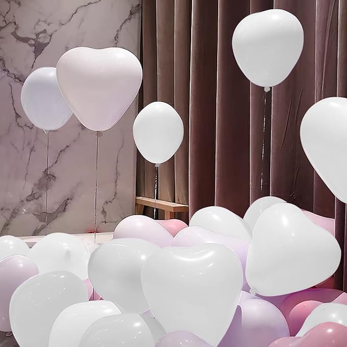 100 6-inch White Color Heart shaped Latex Balloons for Valentines Day,Propose Marriage,Wedding Party.