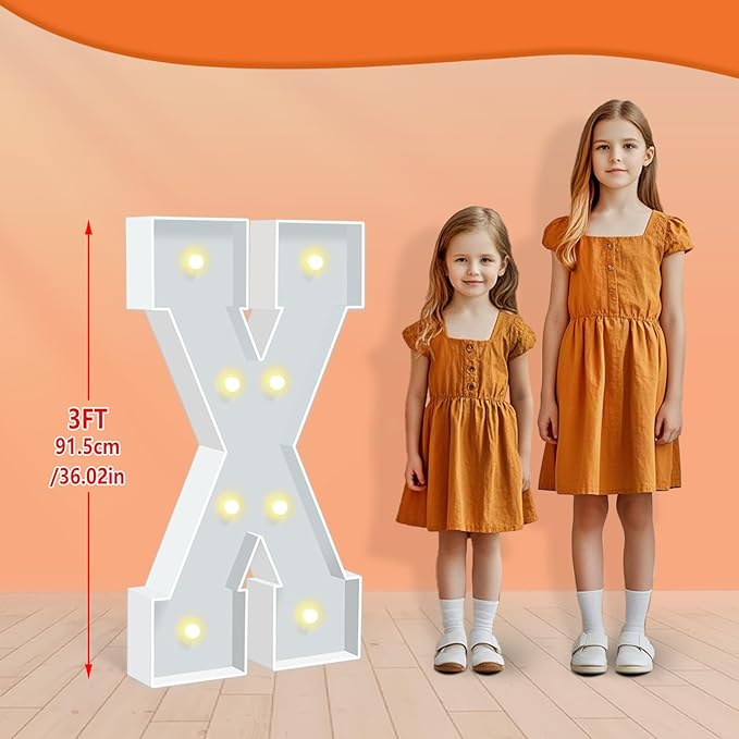 3FT Marquee Light Up Letters, Big Marquee Letter X, Pre-Cut Cardboard Letter Kit for Baby Shower Birthday, LED Marquee Letters for Engagement Wedding Party Decor Xmas Christmas Decorations