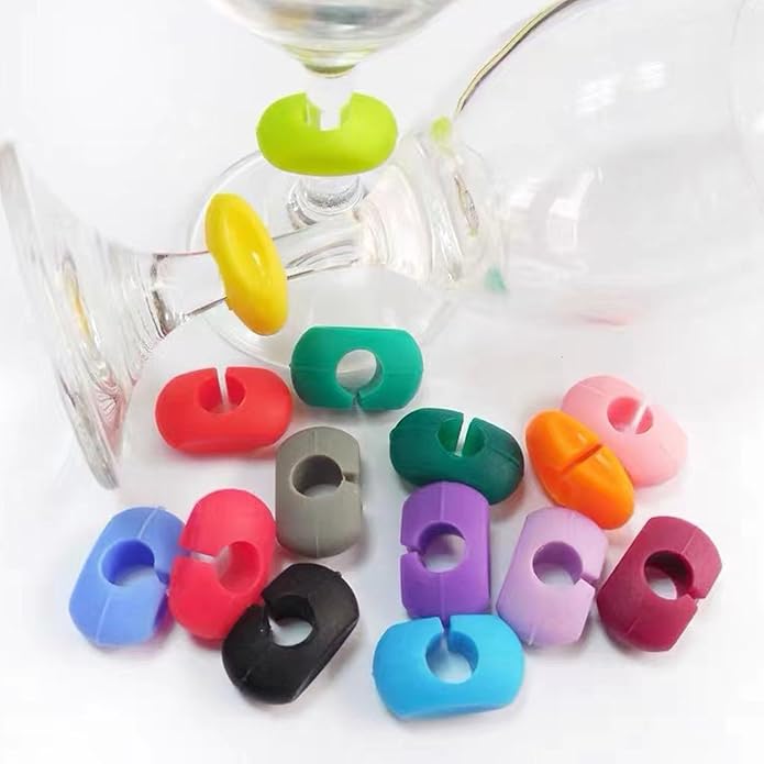 TuTuYa Wine Glass Charms - 52PCS Reusable Silicone Wine Glass Markers for Parties, Weddings, Banquets, Graduations